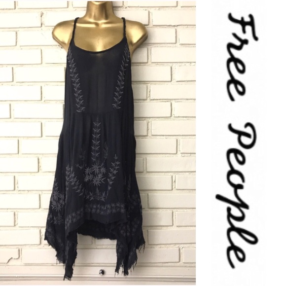 Free People Dresses & Skirts - Free People -Boho Embroidered Draped Raw Hem dress